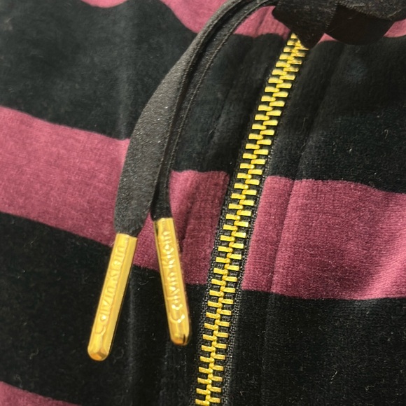 NWT CALVIN KLEIN VELOUR WOMENS BLACK AND PURPLE STRIPE ZIP JACKET Sz L - Picture 7 of 13